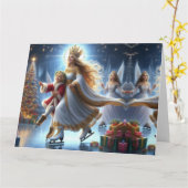 Carte Joyeux Noël Patinage sur glace (Fleur jaune)