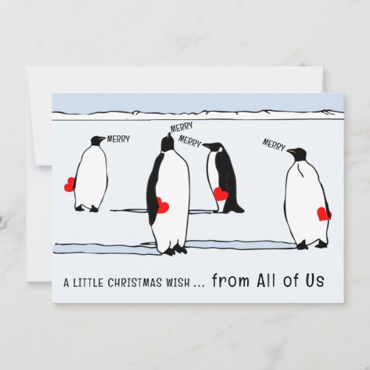 Carte Joyeux Noël Penguin Cool de vacances Coeur rouge (Devant)