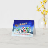 Carte Joyeux Noël Penguin Famille avec Père Noël Sleigh (Fleur jaune)