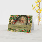 Carte Joyeux Noël Père Noël Antiquité classique (Fleur jaune)