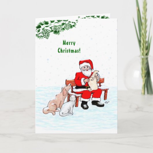 Carte Joyeux Noël ! Père Noël avec Chat et Chien (Devant)