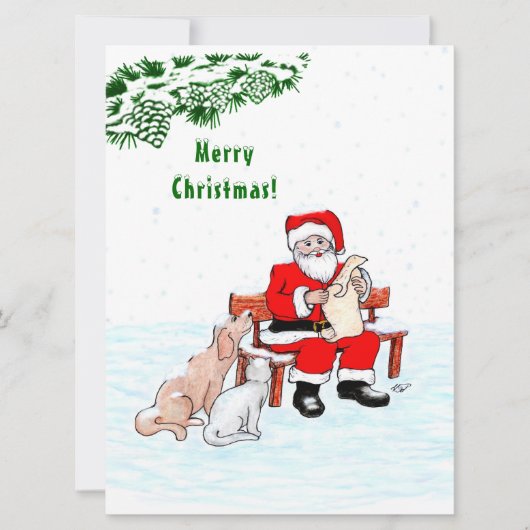 Carte Joyeux Noël! Père Noël avec chat et chien (Devant)