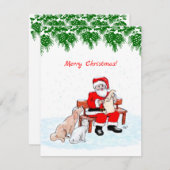 Carte Joyeux Noël - Père Noël avec chat et chien (Devant / Derrière)