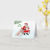 Carte Joyeux Noël ! Père Noël avec Chat et Chien (Fleur jaune)