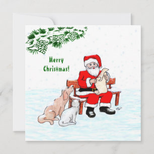 Carte Joyeux Noël! Père Noël avec chat et chien