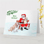 Carte Joyeux Noël ! Père Noël avec Chat et Chien (Fleur jaune)