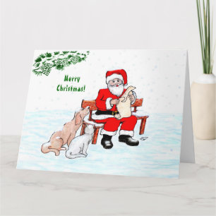 Carte Joyeux Noël! Père Noël avec chat et chien