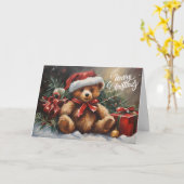 Carte Joyeux Noël Père Noël Teddy Bear (Fleur jaune)