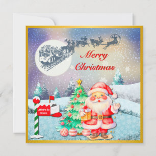 Carte Joyeux Noël Père Noël, Traîneau, Renne, Flocon de
