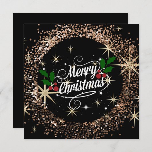 Carte Joyeux Noël pétillant et parties scintillant, (Devant / Derrière)