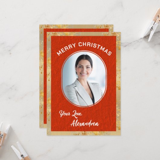 Carte Joyeux Noël Photo Élégant Script classique (Devant/Arrière en situation)