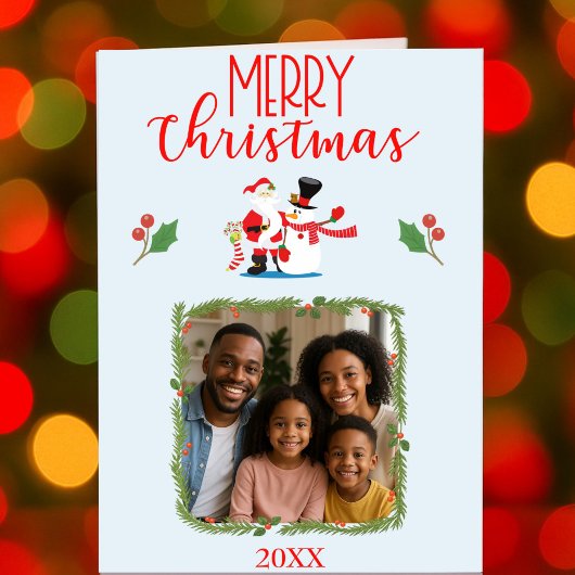 Carte Joyeux Noël Photo Famille Snowman Holiday