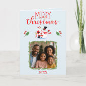 Carte Joyeux Noël Photo Famille Snowman Holiday (Devant)