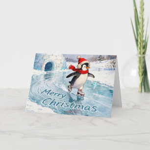Carte Joyeux Noël Pingouin Patinage