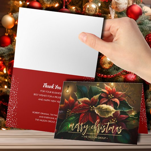 Carte Joyeux Noël Poinsettias Merci d'affaires