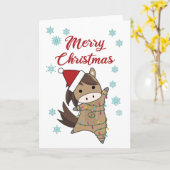 Carte Joyeux Noël Ponny Horse Neige Chevaux d'hiver (Fleur jaune)