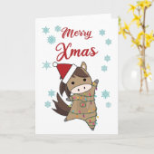 Carte Joyeux Noël Ponny Horse Neige Fée Lumières Animaux (Fleur jaune)