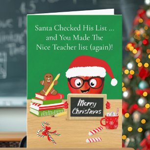 Carte Joyeux Noël Professeur Joli Pomme sur Bureau