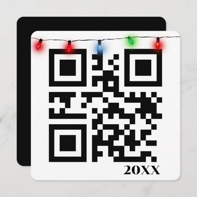 Carte Joyeux Noël QR Code avec lumières à cordes (Devant / Derrière)