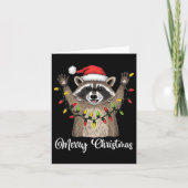 Carte Joyeux Noël Raccoon Santa Hat Xmas Light Pjs M (Devant)