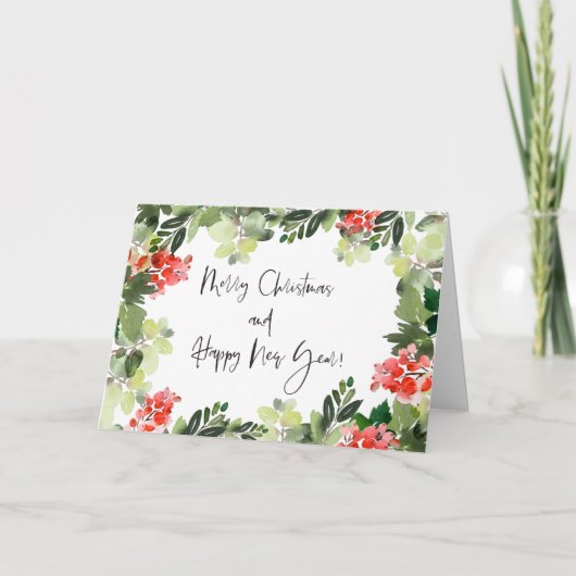 Carte Joyeux Noël Red Holly Modern Script Fêtes de fin d (Devant)