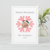 Carte Joyeux Noël Red Plaid Snowflake Photo Holiday (Debout devant)