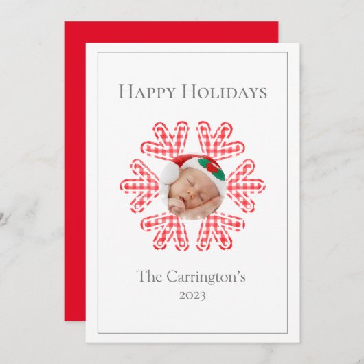 Carte Joyeux Noël Red Plaid Snowflake Photo Holiday (Devant / Derrière)