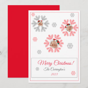 Carte Joyeux Noël Red Plaid Snowflakes Photo Holiday