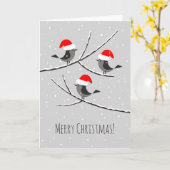 Carte Joyeux Noël Red Santa Hat Birds (Fleur jaune)