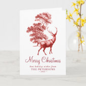 Carte Joyeux Noël Red Vintage Deer Card (Fleur jaune)
