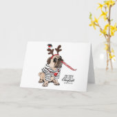 Carte Joyeux Noël | Reindeer Pug (Fleur jaune)