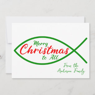 Carte Joyeux Noël religieux Christian Fish Script