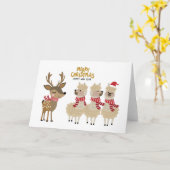 Carte Joyeux Noël | Renne & Alpagas (Fleur jaune)