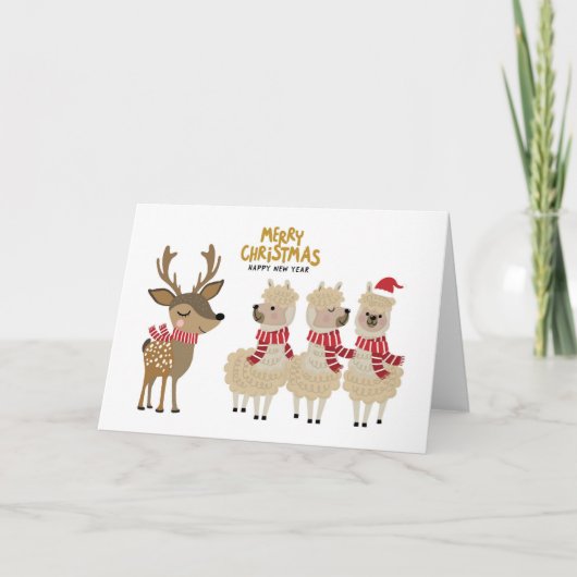 Carte Joyeux Noël | Renne & Alpagas (Devant)