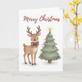 Carte Joyeux Noël Renne avec sapin de Noël (Fleur jaune)