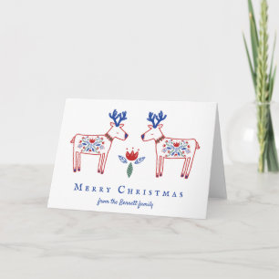 Carte Joyeux Noël Renne Floral Scandinave