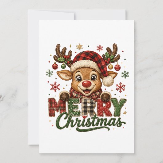 Carte Joyeux Noël Renne Mignon (Devant)