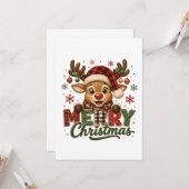 Carte Joyeux Noël Renne Mignon (Devant/Arrière en situation)
