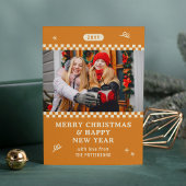 Carte Joyeux Noël Retro Orange Photo personnalisée