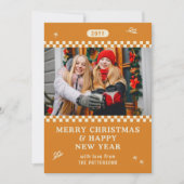 Carte Joyeux Noël Retro Orange Photo personnalisée (Devant)
