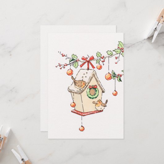 Carte Joyeux Noël, Robin christmas card (Devant/Arrière en situation)