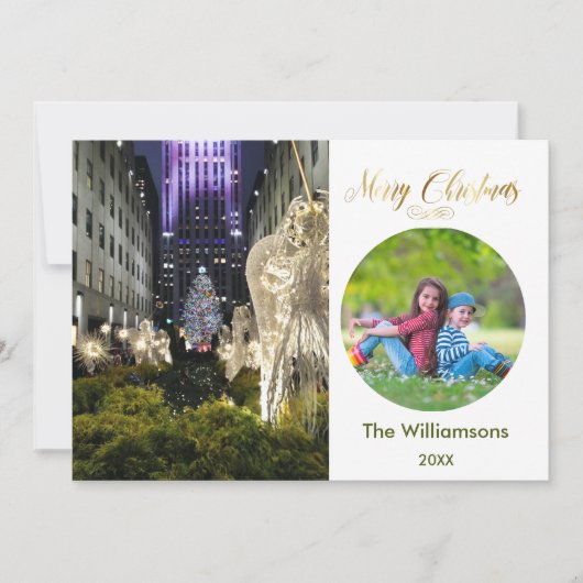 Carte Joyeux Noël Rockefeller Arbre et photo de famille (Devant)