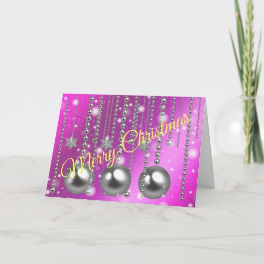 Carte Joyeux Noël rose argent (Devant)