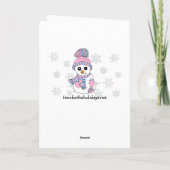 Carte Joyeux Noël rose et bonhomme de neige bleu (Dos)