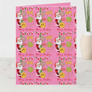 Carte Joyeux Noël rose moderne Père Noël