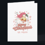 Carte Joyeux Noël rose rétro typographie Santa Claus<br><div class="desc">Joyeuse typographie rétro rose de Noël avec un Père Noël avec un casquette rose. Texte personnalisable à l'avant et à gauche dans le panneau.</div>