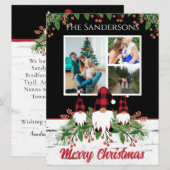 Carte Joyeux Noël Rouge Casquette Buffalo Gnomes Plaid (Devant / Derrière)