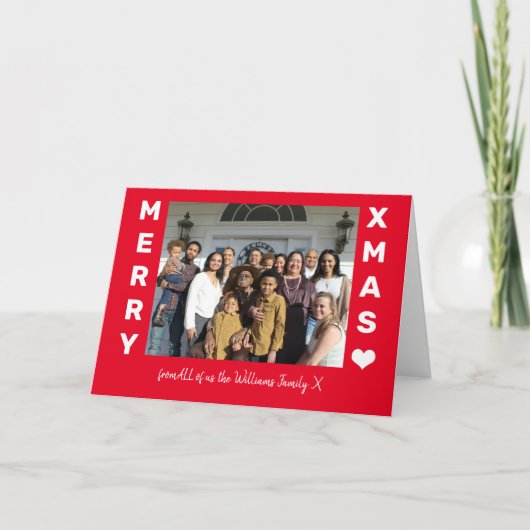 Carte Joyeux Noël rouge et blanc photo (Devant)