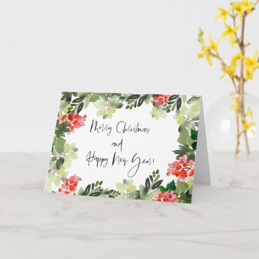 Carte Joyeux Noël Rouge Holly Script moderne Vacances Ca (Fleur jaune)