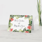 Carte Joyeux Noël Rouge Holly Script moderne Vacances Ca (Devant)